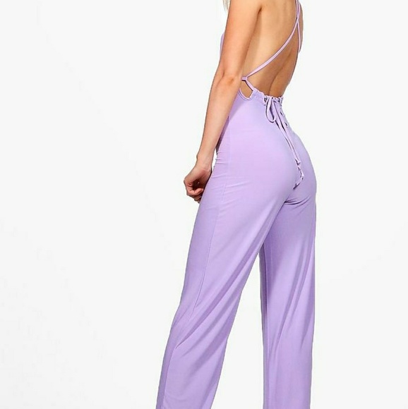 Boohoo Petite Pants - boohoo Tia Strappy Open Back Wide Leg Jumpsuit 10